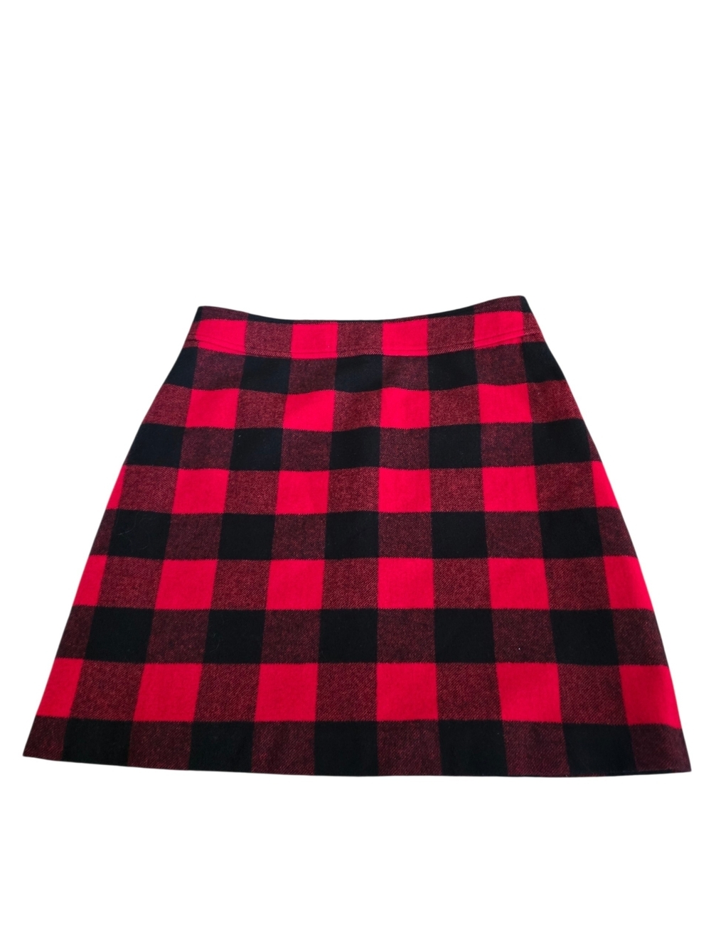 J. Crew Buffalo Plaid Wool Blend A-Line Mini Skirt Red Black Womens Size 8 AC275